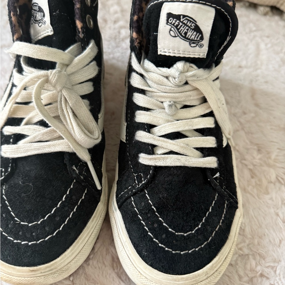 Vans Black and White High-Tops with Leopard Accents